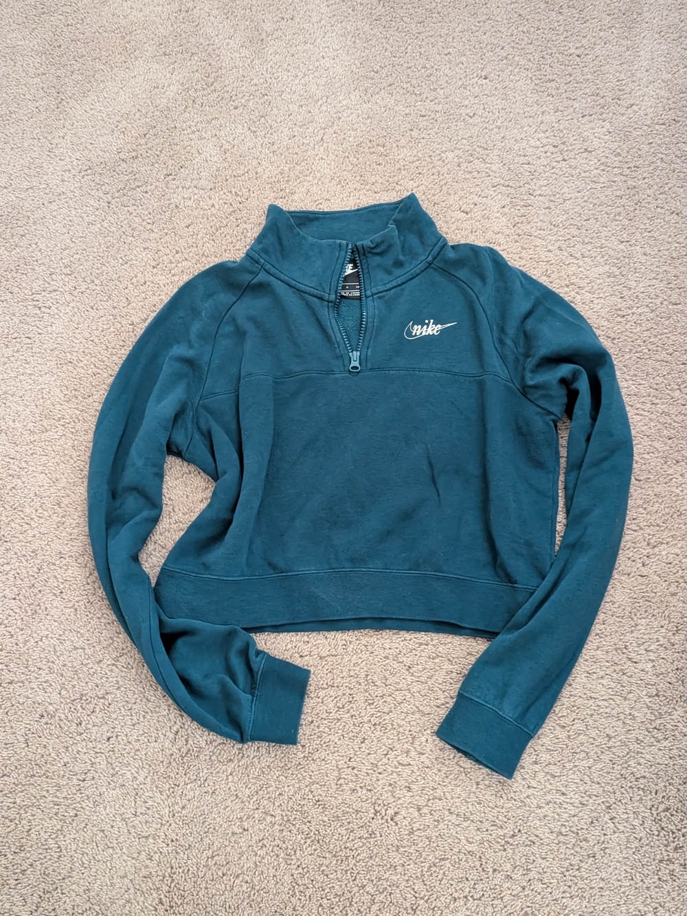 Nike Women's Teal Half-Zip Cropped Sweatshirt